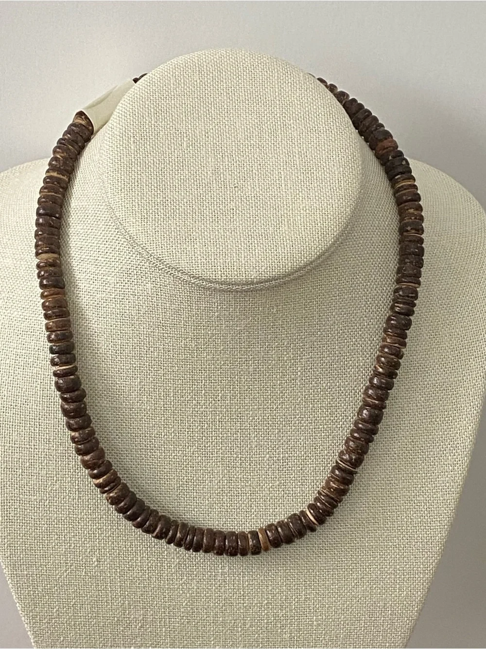 Coconut Shell Beaded Necklace New NWT Unisex Natural Boho Tropical 17.5” Brown